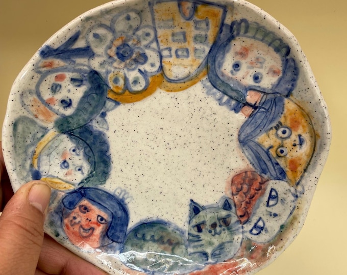 Handmade Ceramic Kitty Plate: Whimsical Pottery Dish, One-of-a-Kind