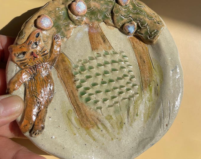 Handmade Ceramic Cat Spoon Rest & Garlic Grater: One-of-a-Kind Pottery