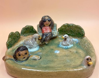 Handmade Ceramic Swan Soap Dish: Sculptural Ring/Trinket Holder