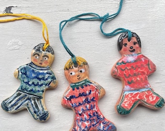 Handmade Ceramic Gingerbread Man Christmas Ornament: Eclectic Holiday Decor