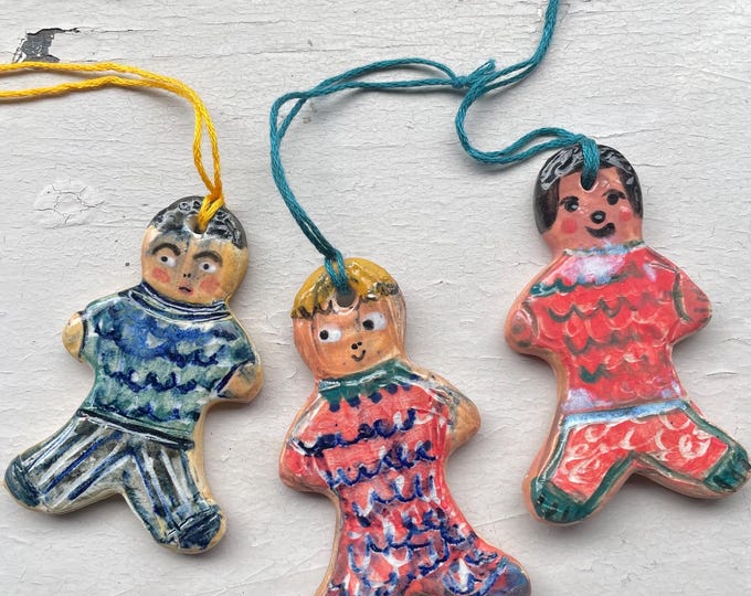 Handmade Ceramic Gingerbread Man Christmas Ornament: Eclectic Holiday Decor