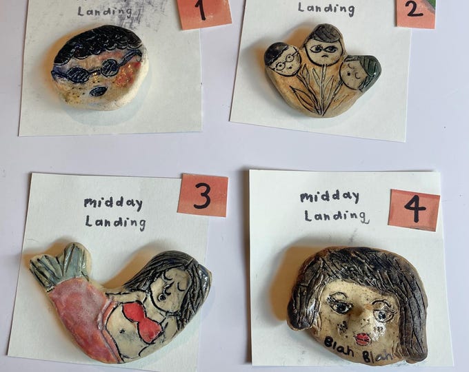 Faces and mermaid handmade Ceramic Fridge magnet. Gifts. Cat lover. Fun ceramics. Home decor