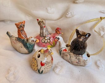 Handgemaakte keramische katten zwaneneenden beeldje knop vaas, wanddecor Grillige originele kunst