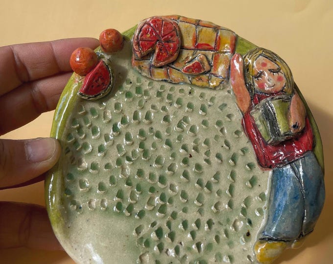 Handmade Ceramic Spoon Rest & Garlic Grater: Whimsical Kitchen Decor