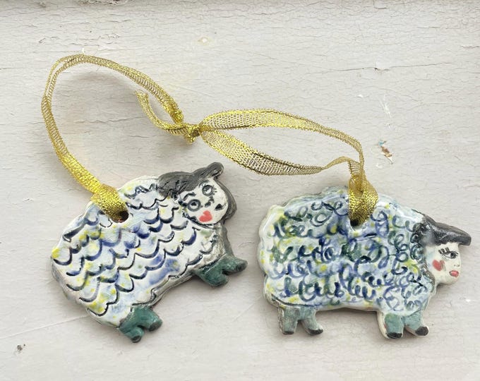 Ceramic Sheep Christmas Ornament: Handmade Holiday Decor