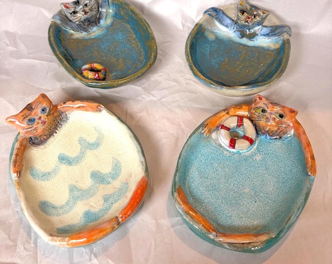Handmade Ceramic Cat Trinket Dish: Stoneware Dipping Bowl