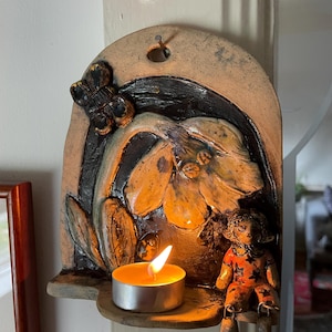 Wall candle tea light holder. SCONCE Original art, ceramic, gifts.zen, hanging, meditation, cozy, artsy decor
