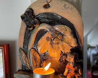 Handbuilt Ceramic Wall Sconce: Tea Light Candle Holder
