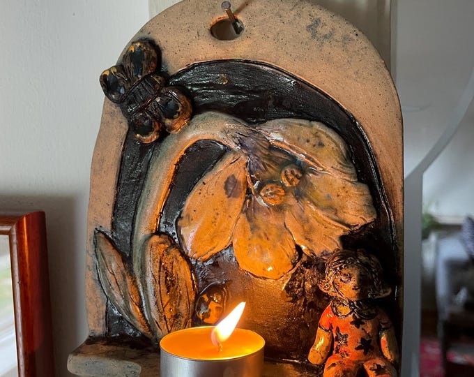 Handbuilt Ceramic Wall Sconce: Tea Light Candle Holder