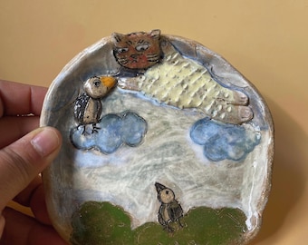 Handmade Ceramic Cat Spoon Rest One-of-a-Kind Pottery Whimsical kitchenware
