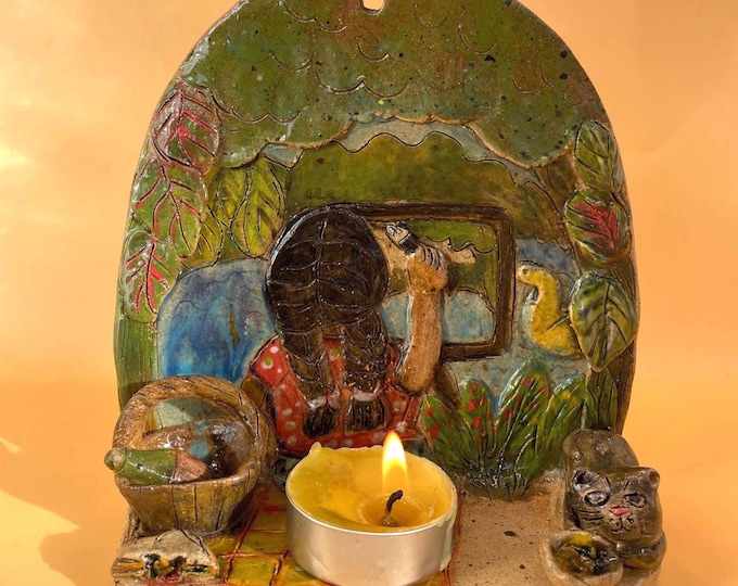 Handmade Ceramic Tealight Holder: Australian Lake Landscape Wall Decor