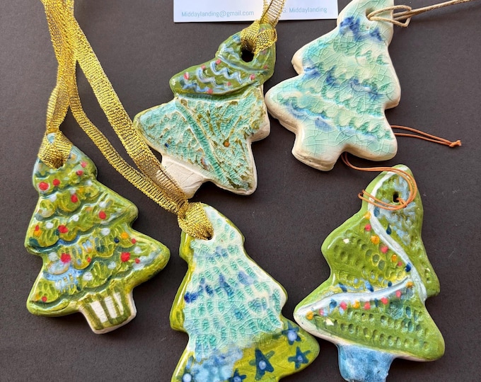 Handmade Ceramic Christmas tree Ornament: Eclectic Holiday Decor