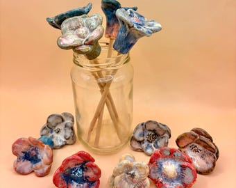 Handbuilt Ceramic Flower Garden Ornament - White Pearl Green