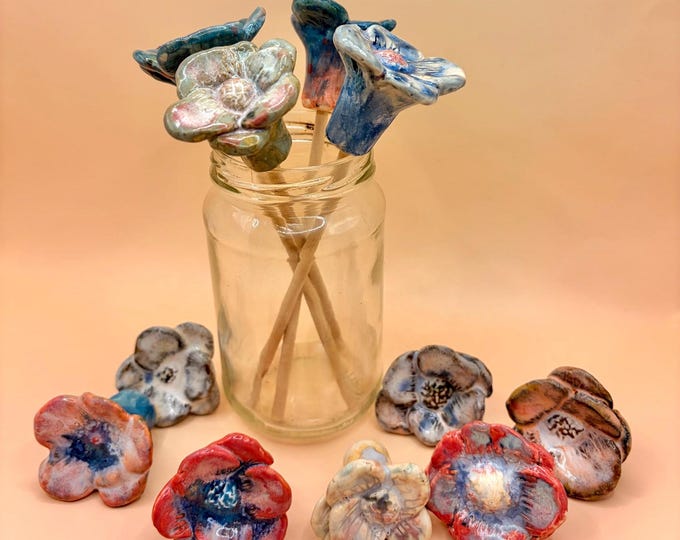 Handbuilt Ceramic Flower Garden Ornament - White Pearl Green