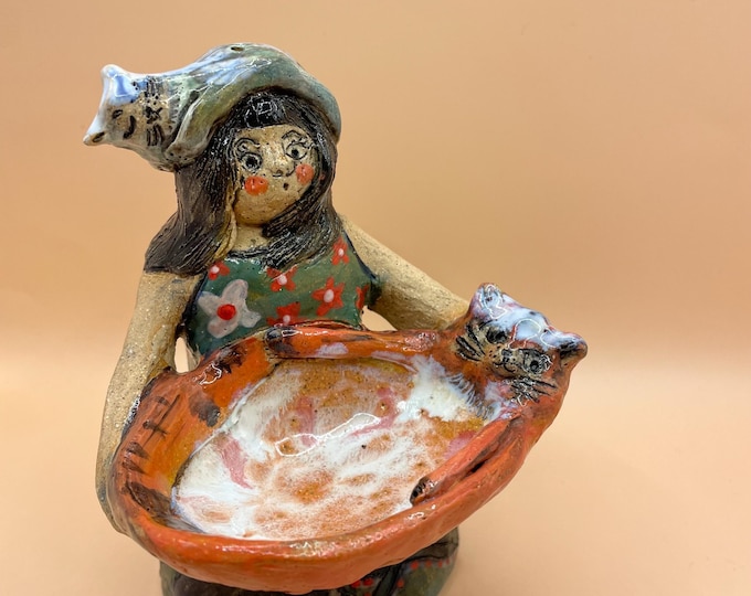 Ceramic Cat Trinket Dish: Floral Cat Lady Jewelry Holder