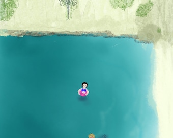 Adelaide Beach Illustration Postcard: Summer Blue-Green Art Print