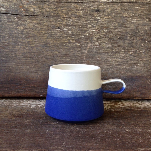 Handmade Copenhagen Mug in White + Cobalt Color Block