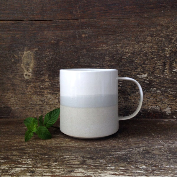 Handmade Danish Mug in Grey + White Color Block