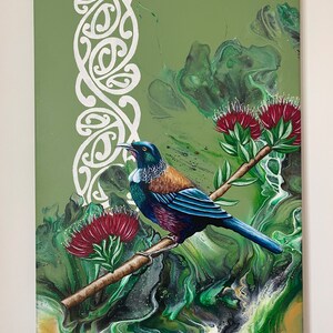 Pittura acrilica ispirata alla Nuova Zelanda: Canzoni dell'albero Pohutukawa immagine 5
