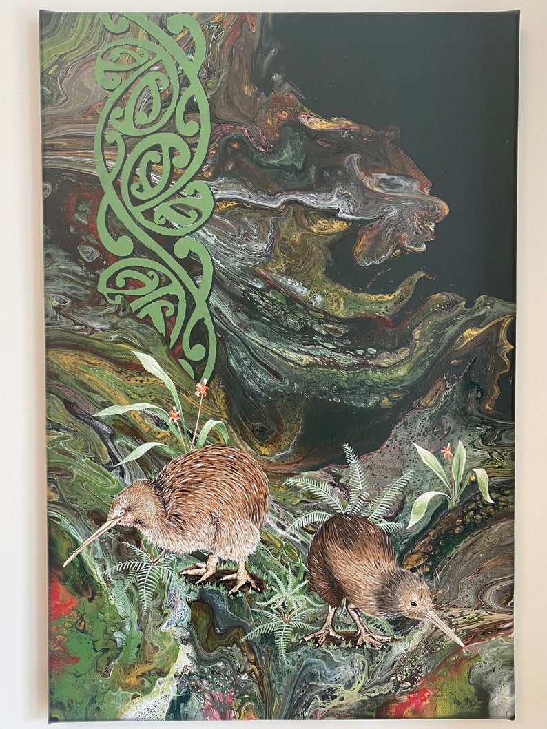 Peinture acrylique inspirée de la Nouvelle-Zélande : Kiwis in the Kauri image 2