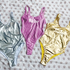 Metallic Bridesmaid Swimsuit: Personalized Bachelorette Party Swimwear