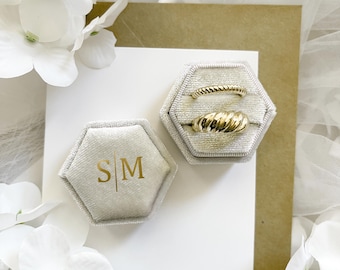 Personalized Ring Box Velvet Wedding Ring Box Double Slot Ring Box Custom Engagement Ring Box for Wedding Gift Ring Box Monogrammed Ring Box