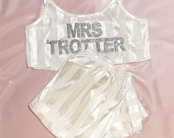 Personalized Bride Satin Pajama Set: Wedding Night Sleepwear