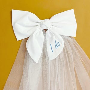 I Do Veil Bride White Bow Veil Bridal Shower Accessories Something Blue Bride to Be Gift for Future Mrs Veil with Bow White Bridal Veil Yes