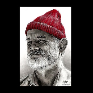 May include: A black and white ink drawing of a man with a thick beard wearing a red knitted beanie. The man is looking off to the side and has a serious expression on his face. The drawing is signed "Chuckhodl" in the bottom right corner.