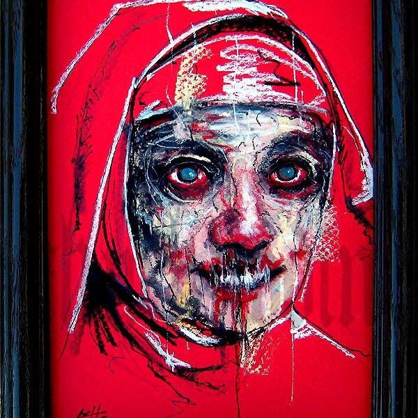 Nun - Original Drawing - Dark Art Surreal Abstract Horror Gothic Halloween Blood Red Jesus God Bible Church Cross Monster Creature