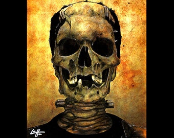 El monstruo - Frankenstein Dark Art Skull Skeleton Horror Halloween Classic Monsters Gothic Dracula Macabre Zombie Pop Teeth