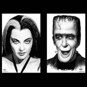Herman and Lily Munster - The Munsters Dark Art Halloween Horror Vintage Gothic Yvonne De Carlo Creepy Love Monster Pop Art
