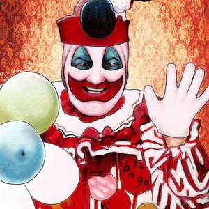 John Wayne Gacy Clown Pogo Serial Killers Dark Art Pop Art Horror Balloons True Crime Blood Charles Manson Death Murder Red image 2