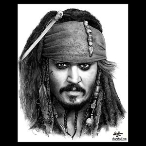 Captain Jack Sparrow - Pirates of the Caribbean Johnny Depp Sea Ocean Mustache Alcohol Adventure Fantasy Lowbrow Pop Art