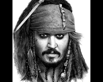 Captain Jack Sparrow - Pirates of the Caribbean Johnny Depp Sea Ocean Mustache Alcohol Adventure Fantasy Lowbrow Pop Art
