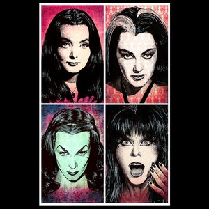 Scream Queens - Morticia Addams Lily Munster Vampira Dark Art Horror Gothic Halloween Pop Art Vintage Lowbrow Art