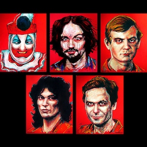 The Red Serial Killer Series John Wayne Gacy Charles Manson Jeffrey Dahmer Richard Ramirez Ted Bundy Dark Art Horror True Crime Murder image 1