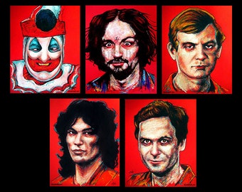 Die rote Serienmörder-Serie - John Wayne Gcy Charles Manson Mattrey Dahmer Richard Ramirez Ted Bundy Dark Art Horror True Crime Murder