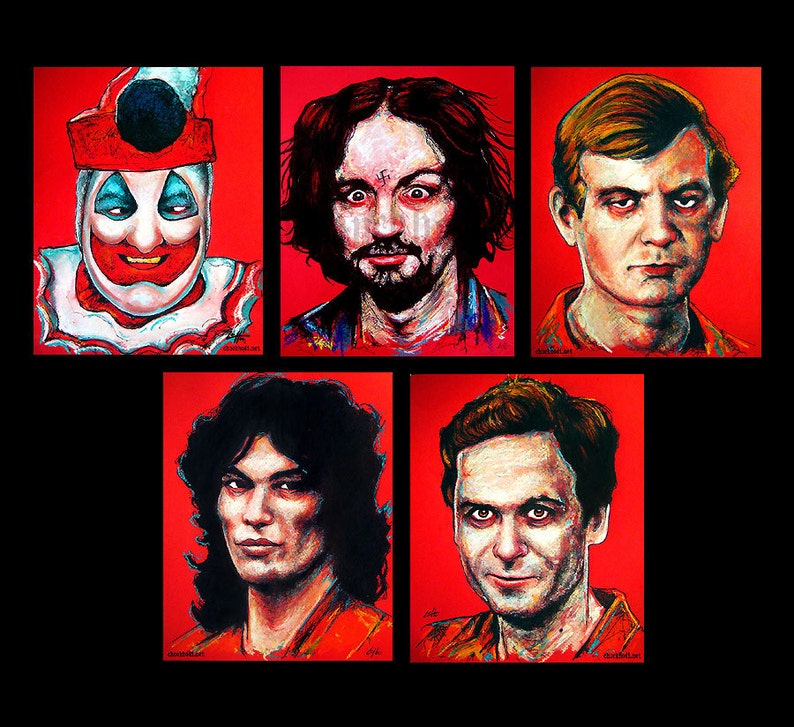 The Red Serial Killer Series John Wayne Gacy Charles Manson Jeffrey Dahmer Richard Ramirez Ted Bundy Dark Art Horror True Crime Murder image 1