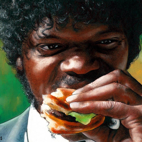 Tasty Burger - Pulp Fiction Jules Winnfield Samual L Jackson Quentin Tarantino Dark Art 90s Guns Hitman Dark Art Horror Pop Art Cult Classic