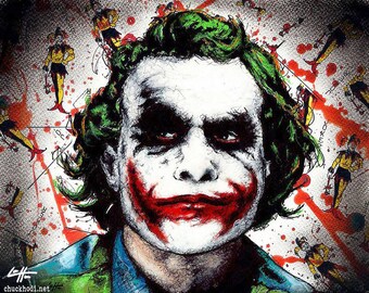 Joker - Batman Dark Knight Heath Ledger Christian Bale Dark Art Super Villian Hero Lowbrow Art Pop Gotham City Crime Clown