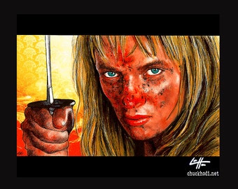 The Bride Beatrix Kiddo - Kill Bill Uma Thurman Quentin Tarantino Sword Blood Pop Art Pulp Fiction Lowbrow Art Cult Classic