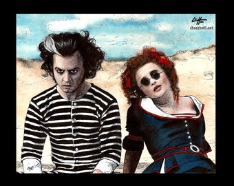 Sweeney Todd and Mrs. Lovett - Tim Burton Johnny Depp Helena Bonham Carter Pop Art Halloween Horror Demon Barber London Pop