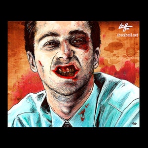 The Narrator - Fight Club Edward Norton Brad Pitt Helena Bonham Carter Pop Dark Art Lowbrow Art Tyler Durden Blood Teeth