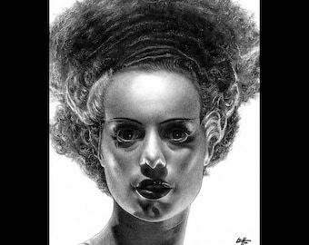 La novia de Frankenstein - Arte oscuro, terror, ciencia ficción, pop art, monstruos clásicos, terror, Halloween, Drácula, arte popular, criatura, momia
