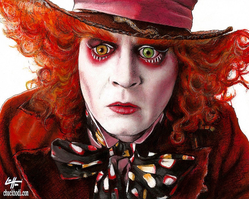 Mad Hatter Johnny Depp Alice in Wonderland 2 Red Queen Fantasy Magic Mushroom Pop Lowbrow Through The Looking Glass Dark Art image 2