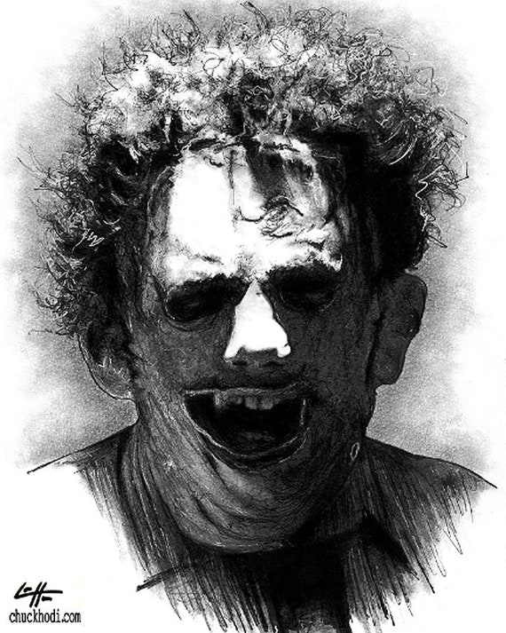 版画 face Leatherface - Texas Chainsaw Massacre Horror Halloween 70s Dark