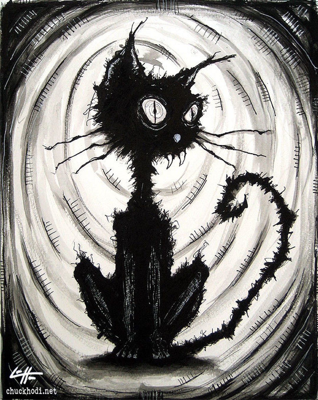 Black Cat 4 Watercolor Ink Cats Animal Spooky Halloween Cute Creepy 