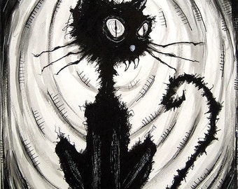 Black Cat 4 - Watercolor Ink Cats Animal Spooky Halloween Cute Creepy Pets Gothic Fantasy Stray Dogs Dark Art Horror