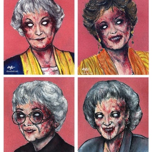 Zombie Golden Girls - Zombies Vintage Horror Dark Art Funny Pop Art Gay Gothic 80s Cult TV Pink Lowbrow Blood Spooky Creepy